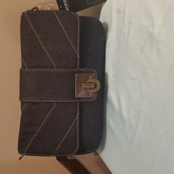 True religion denim handbag dark blue with gold stitching. 11.78w 7.5in h. - Picture 1 of 8